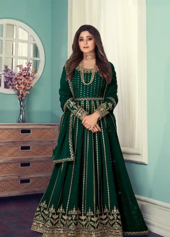 FC Shamita 8545 Green Color Georgette Codding Embroidery Anarkali Suit Wedding, Party, Festive Expected Delivery 4-6 Working Days  @2499/- | Jump Suits, Casual Suits, Creative suits, Designer Suits, Palazzo Suits, Party Wear Suits, Patiala Suits, Salwar suit, Straight Suits