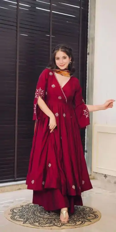 SRK 5182 Maroon Color Pure Chinnon Silk Embroidery Sequence Salwar Suit Wedding, Party, Festive, Events Expected Delivery 4-6 Working Days @ 1949/- | Jump Suits, Casual Suits, Creative suits, Designer Suits, Palazzo Suits, Party Wear Suits, Patiala Suits, Salwar suit, Straight Suits