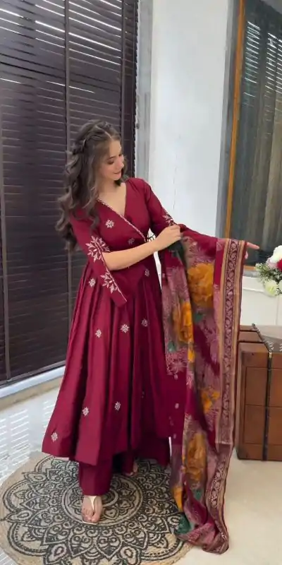 SRK 5182 Maroon Color Pure Chinnon Silk Embroidery Sequence Salwar Suit Wedding, Party, Festive, Events Expected Delivery 4-6 Working Days @ 1949/- | Jump Suits, Casual Suits, Creative suits, Designer Suits, Palazzo Suits, Party Wear Suits, Patiala Suits, Salwar suit, Straight Suits