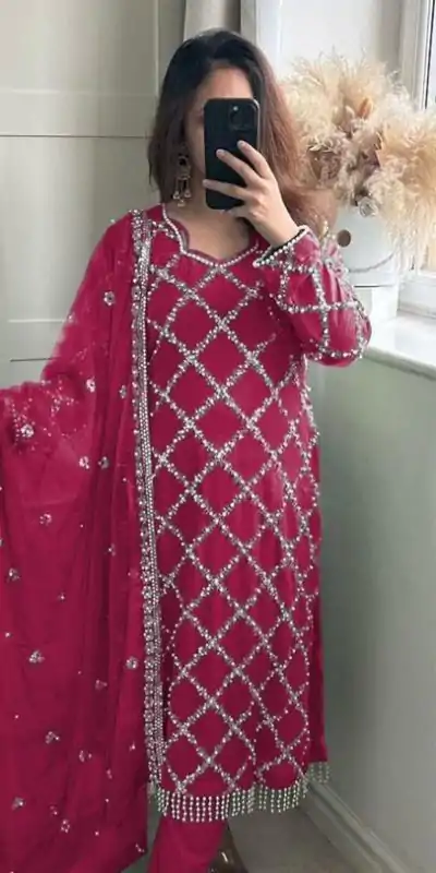 MF 409 Pink Color Georgette Embroidered Hand Work Salwar Suit Wedding, Party, Festive, Events Etc. Expected 4-6 Working Days @2149/- | Jump Suits, Casual Suits, Creative suits, Designer Suits, Palazzo Suits, Party Wear Suits, Patiala Suits, Salwar suit, Straight Suits