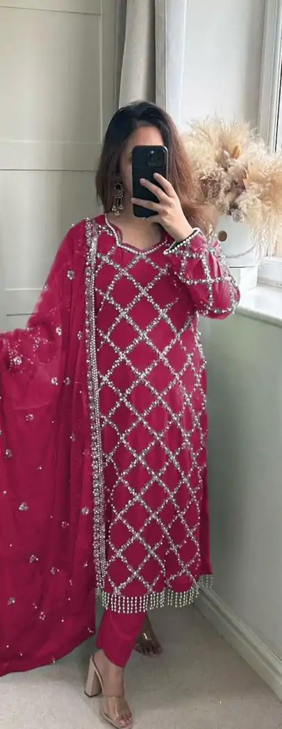 MF 409 Pink Color Georgette Embroidered Hand Work Salwar Suit Wedding, Party, Festive, Events Etc. Expected 4-6 Working Days @2149/- | Jump Suits, Casual Suits, Creative suits, Designer Suits, Palazzo Suits, Party Wear Suits, Patiala Suits, Salwar suit, Straight Suits