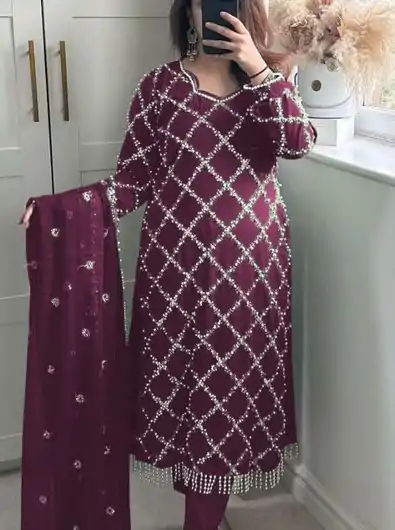 MF 409 Purple Color Georgette Embroidered Hand Work Salwar Suit Wedding, Party, Festive, Events Etc. Expected 4-6 Working Days @2149/- | Jump Suits, Casual Suits, Creative suits, Designer Suits, Palazzo Suits, Party Wear Suits, Patiala Suits, Salwar suit, Straight Suits