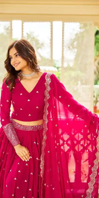 Ram 017 Rani Color Georgette Embroidery Sequence Lehenga Choli Casual, Wedding, Festive, Events Expected Delivery 4-6 Working Days @2499/- | Creative Lehenga, Designer Lehenga, Embroidered Lehenga, Lehenga, Party Wear Lehenga