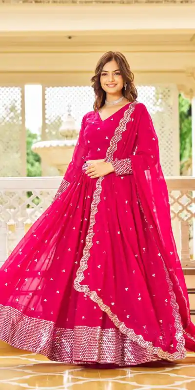 Ram 017 Rani Color Georgette Embroidery Sequence Lehenga Choli Casual, Wedding, Festive, Events Expected Delivery 4-6 Working Days @2499/- | Creative Lehenga, Designer Lehenga, Embroidered Lehenga, Lehenga, Party Wear Lehenga