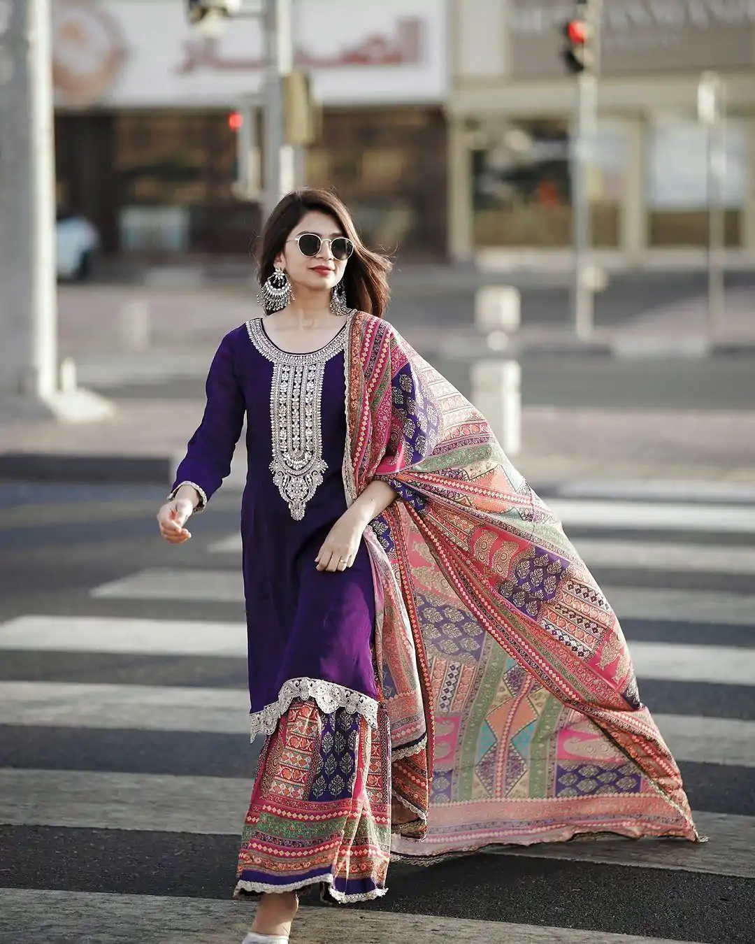AD 165 Violet Color Chinon Silk Embroidery Work Sharara Suit Casual, Wedding, Party, Festive, Events Etc. Expected Delivery 4-6 Working Days @1999/- | Jump Suits, Casual Suits, Creative suits, Designer Suits, Palazzo Suits, Party Wear Suits, Patiala Suits, Salwar suit, Straight Suits