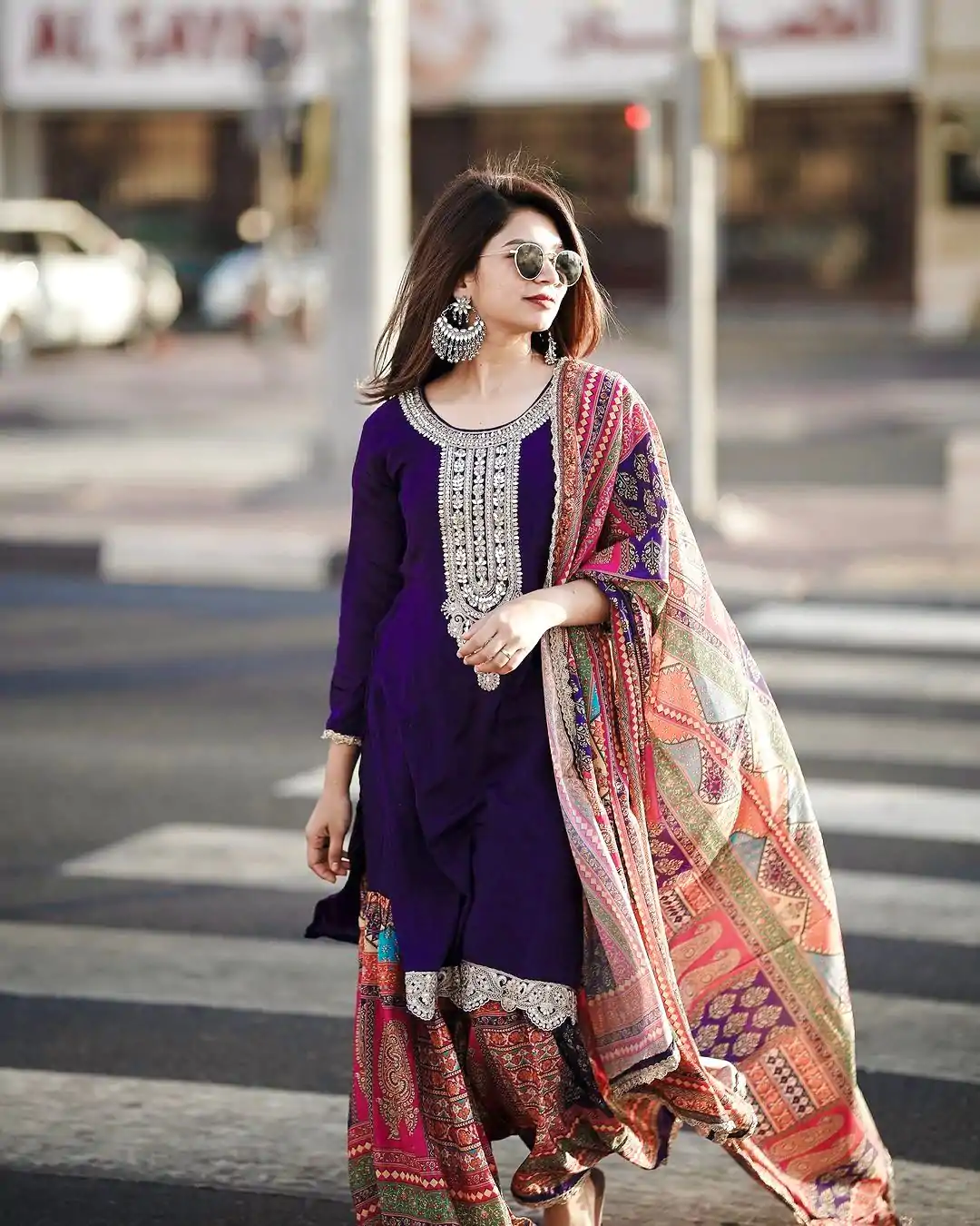 AD 165 Violet Color Chinon Silk Embroidery Work Sharara Suit Casual, Wedding, Party, Festive, Events Etc. Expected Delivery 4-6 Working Days @1999/- | Jump Suits, Casual Suits, Creative suits, Designer Suits, Palazzo Suits, Party Wear Suits, Patiala Suits, Salwar suit, Straight Suits