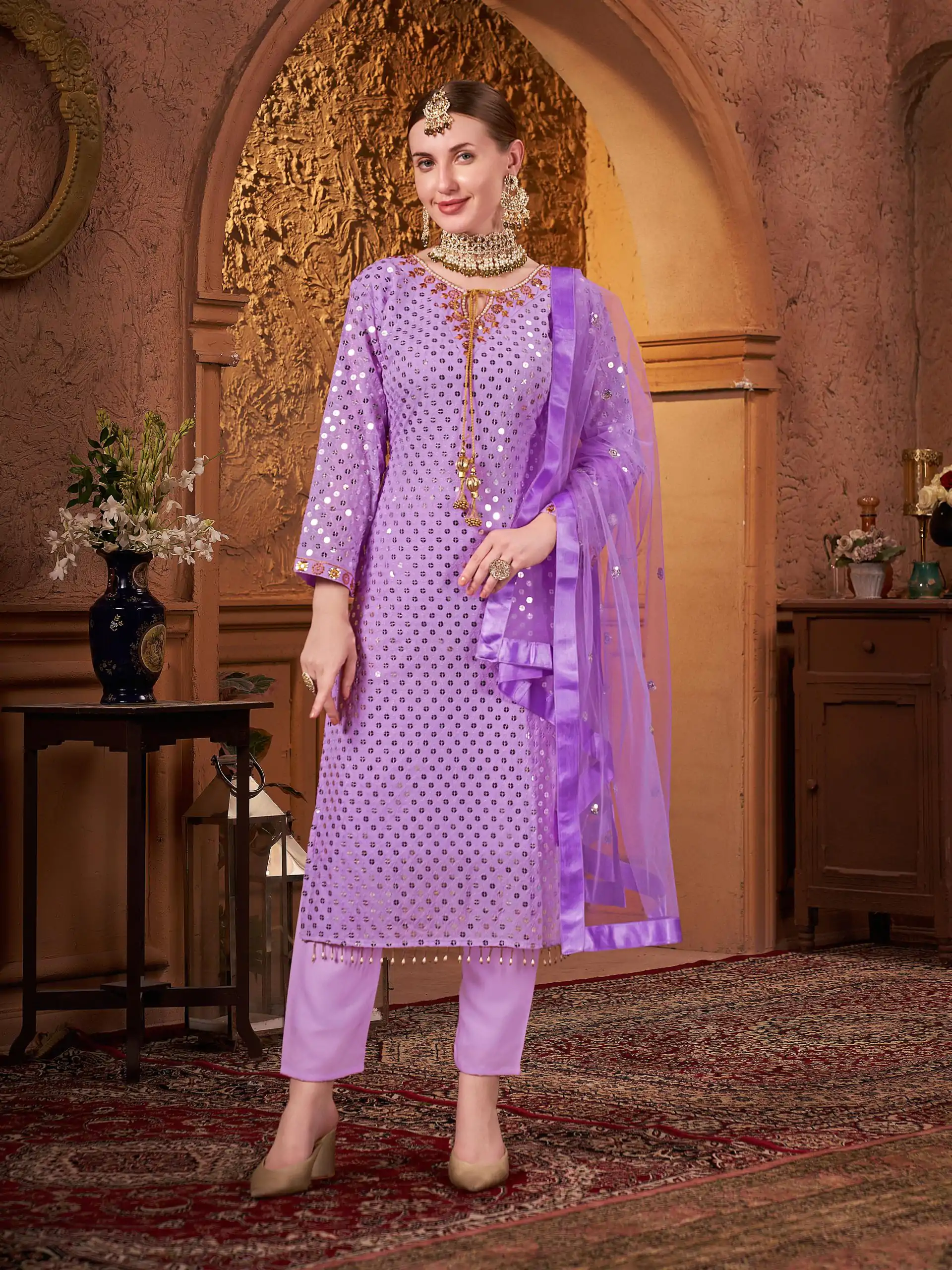 VLM 205 Violet Color Georgette Embroidery Sequence Salwar Suit Wedding, Party, Festive, Events Expected Delivery 4-6 Working Days @ 1999/- Only | Casual Suits, Creative suits, Designer Suits, Party Wear Suits, Salwar suit, Straight Suits