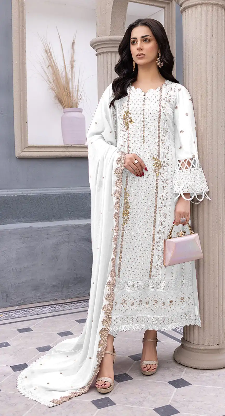 FC MARIA-A 1038 White Color Sequence Georgette Embroidery Salwar Suit Wedding, Party, Festive events, Expected Delivery  4-6 Working Days @2099 | Casual Suits, Creative suits, Designer Suits, Palazzo Suits, Party Wear Suits, Patiala Suits, Salwar suit, Straight Suits
