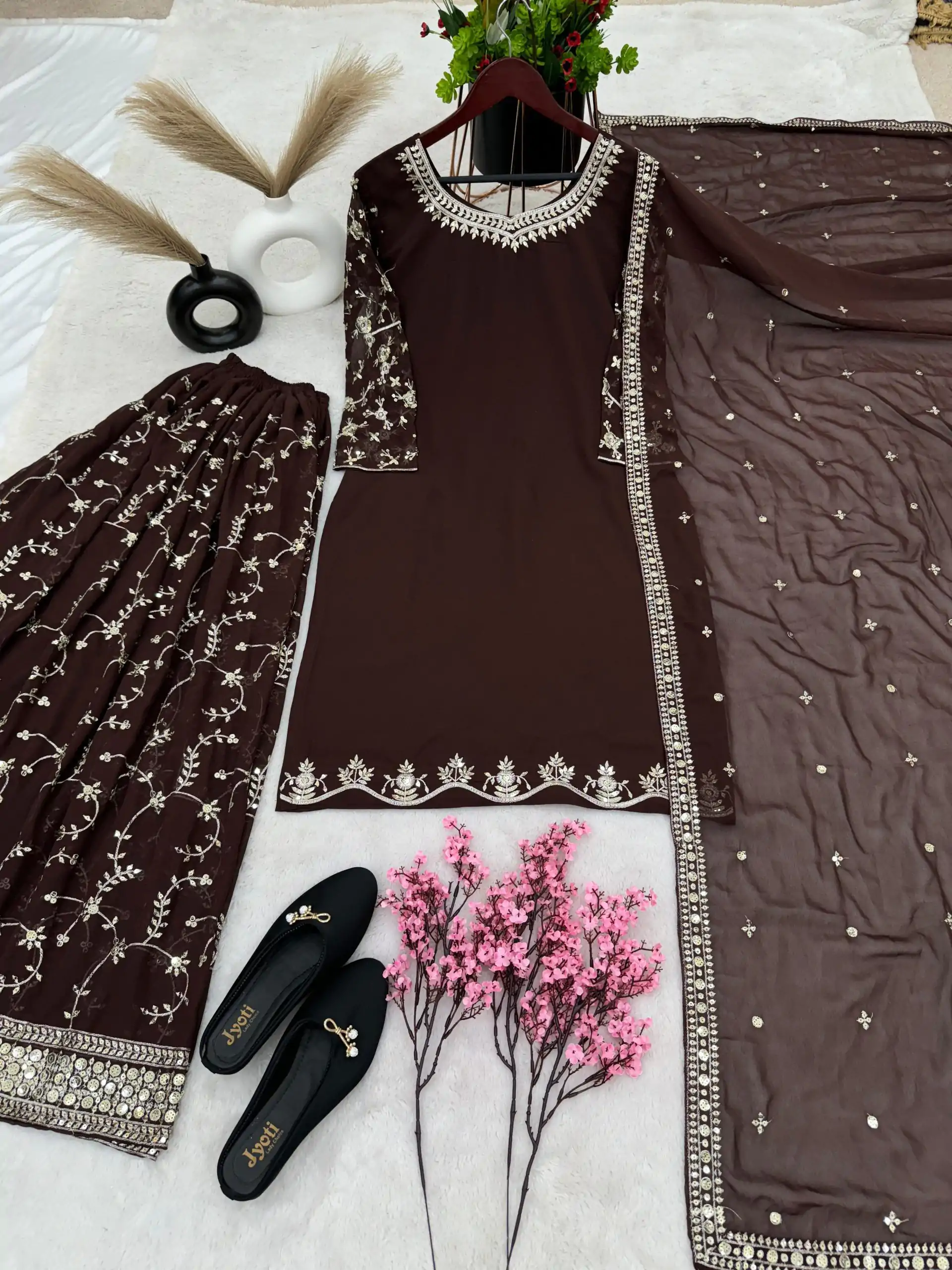 SRK 5135 Coffee Color Georgette Embroidery Sequence Salwar Suit Wedding, Party, Festive, Events Expected Delivery 4-6 Working Days @ 1999/- | Jump Suits, Casual Suits, Creative suits, Designer Suits, Palazzo Suits, Party Wear Suits, Patiala Suits, Salwar suit, Straight Suits