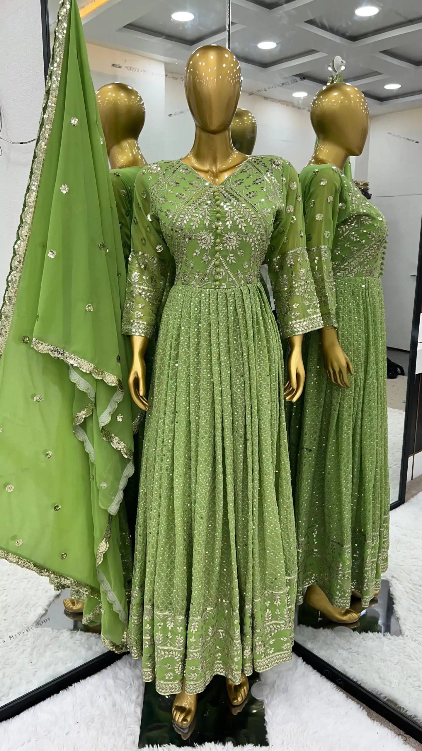 SR 1628 Green Color Georgette Embroidery Sequence Gown Casual, Wedding, Party, Festive, Events Etc. Expected Delivery 4-6 Working Days @2499/- | Bollywood Gowns, Creative Gowns, Designer Gowns, Gowns, Party Wear Gowns