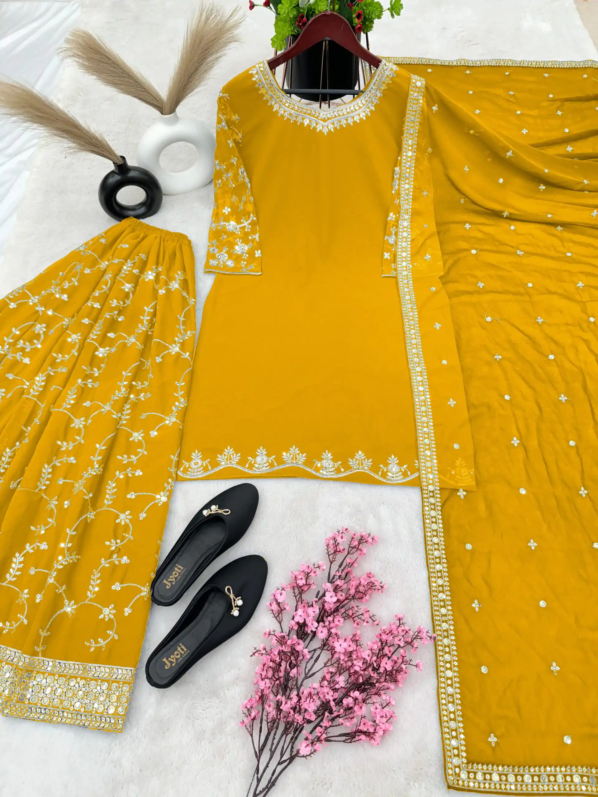SRK 5135 Yellow Color Georgette Embroidery Sequence Salwar Suit Wedding, Party, Festive, Events Expected Delivery 4-6 Working Days @ 1999/- | Jump Suits, Casual Suits, Creative suits, Designer Suits, Palazzo Suits, Party Wear Suits, Patiala Suits, Salwar suit, Straight Suits