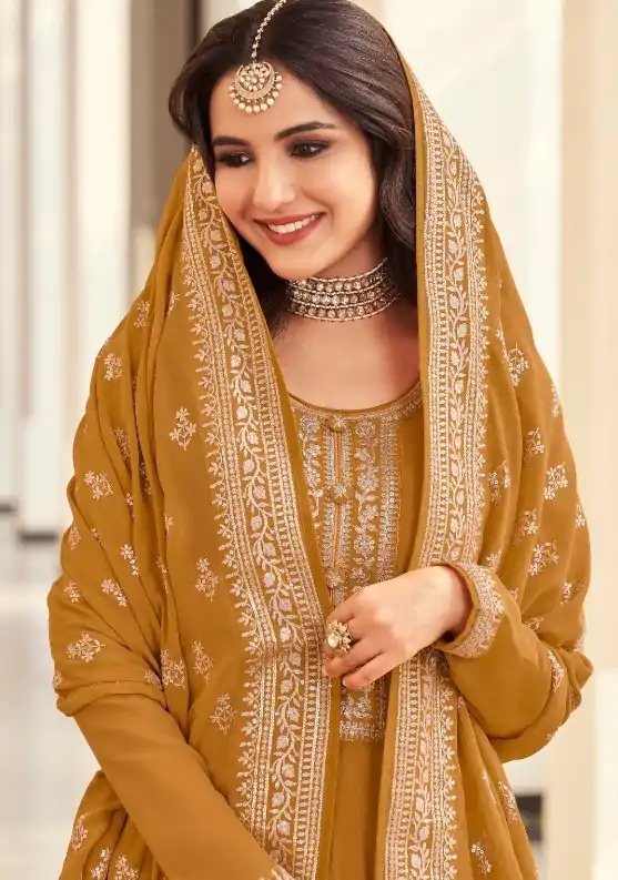 FC AM 16064 Mustard Color Georgette Embroidery Salwar Suit Wedding, Party, Festive events, Expected Delivery  4-6 Working Days @2649 | Casual Suits, Creative suits, Designer Suits, Palazzo Suits, Party Wear Suits, Patiala Suits, Salwar suit, Straight Suits