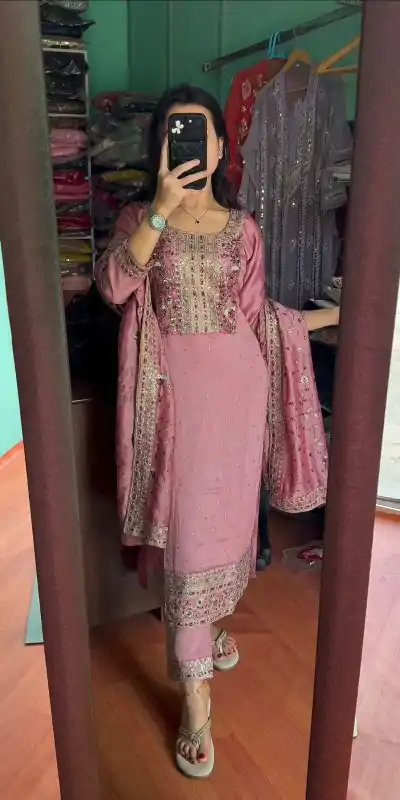 AD 163 Pink Color Chinon Silk Embroidery Work Sharara Suit Casual, Wedding, Party, Festive, Events Etc. Expected Delivery 4-6 Working Days @2249/- | Jump Suits, Casual Suits, Creative suits, Designer Suits, Palazzo Suits, Party Wear Suits, Patiala Suits, Salwar suit, Straight Suits