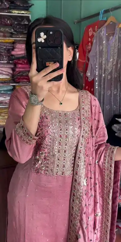 AD 163 Pink Color Chinon Silk Embroidery Work Sharara Suit Casual, Wedding, Party, Festive, Events Etc. Expected Delivery 4-6 Working Days @2249/- | Jump Suits, Casual Suits, Creative suits, Designer Suits, Palazzo Suits, Party Wear Suits, Patiala Suits, Salwar suit, Straight Suits