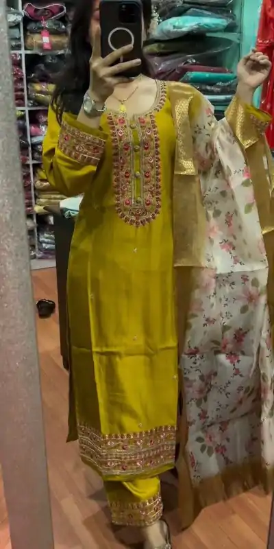 AD 164 Yellow Color Chinon Silk Embroidery Work Sharara Suit Casual, Wedding, Party, Festive, Events Etc. Expected Delivery 4-6 Working Days @1949/- | Jump Suits, Casual Suits, Creative suits, Designer Suits, Palazzo Suits, Party Wear Suits, Patiala Suits, Salwar suit, Straight Suits