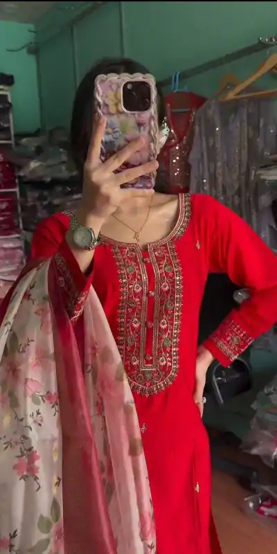 AD 164 Red Color Chinon Silk Embroidery Work Sharara Suit Casual, Wedding, Party, Festive, Events Etc. Expected Delivery 4-6 Working Days @1949/- | Jump Suits, Casual Suits, Creative suits, Designer Suits, Palazzo Suits, Party Wear Suits, Patiala Suits, Salwar suit, Straight Suits