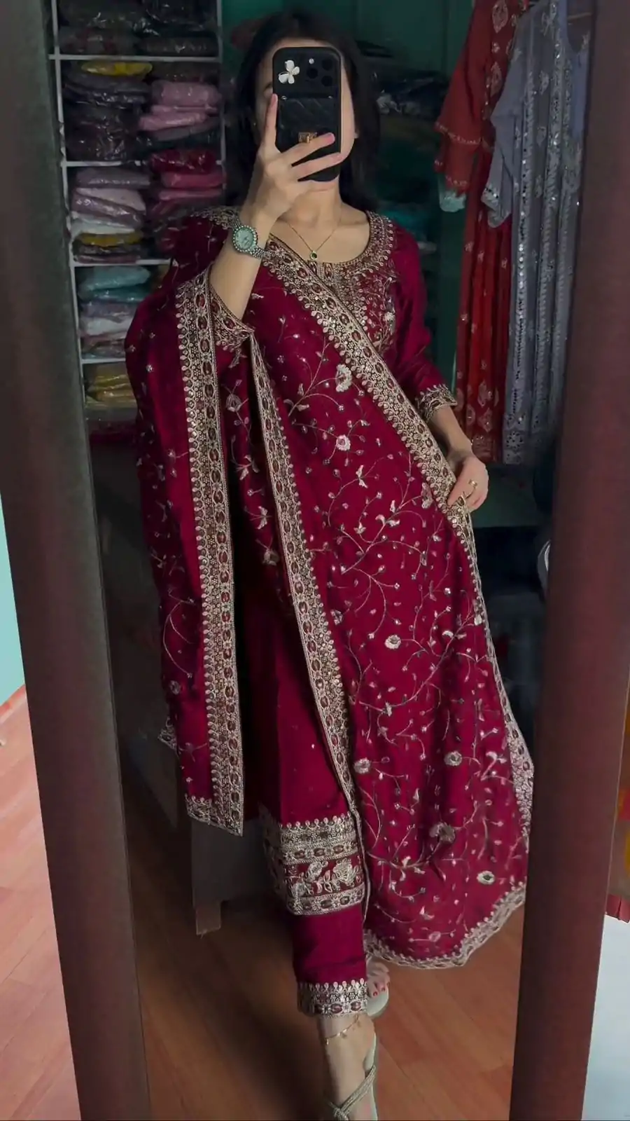 AD 163 Red Color Chinon Silk Embroidery Work Sharara Suit Casual, Wedding, Party, Festive, Events Etc. Expected Delivery 4-6 Working Days @2249/- | Jump Suits, Casual Suits, Creative suits, Designer Suits, Palazzo Suits, Party Wear Suits, Patiala Suits, Salwar suit, Straight Suits