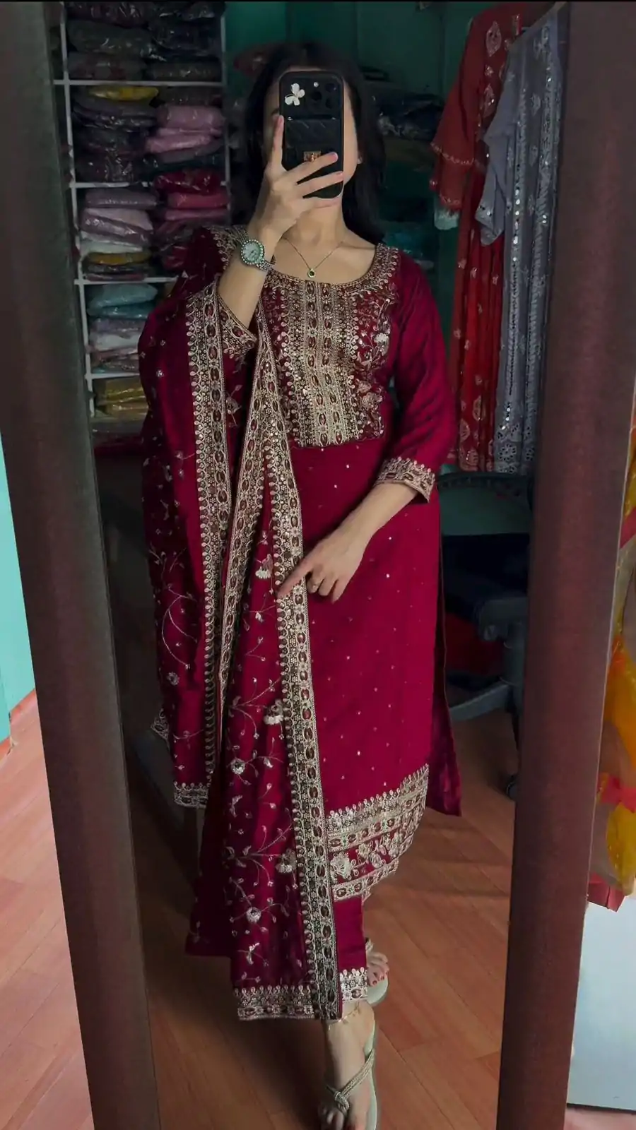 AD 163 Red Color Chinon Silk Embroidery Work Sharara Suit Casual, Wedding, Party, Festive, Events Etc. Expected Delivery 4-6 Working Days @2249/- | Jump Suits, Casual Suits, Creative suits, Designer Suits, Palazzo Suits, Party Wear Suits, Patiala Suits, Salwar suit, Straight Suits