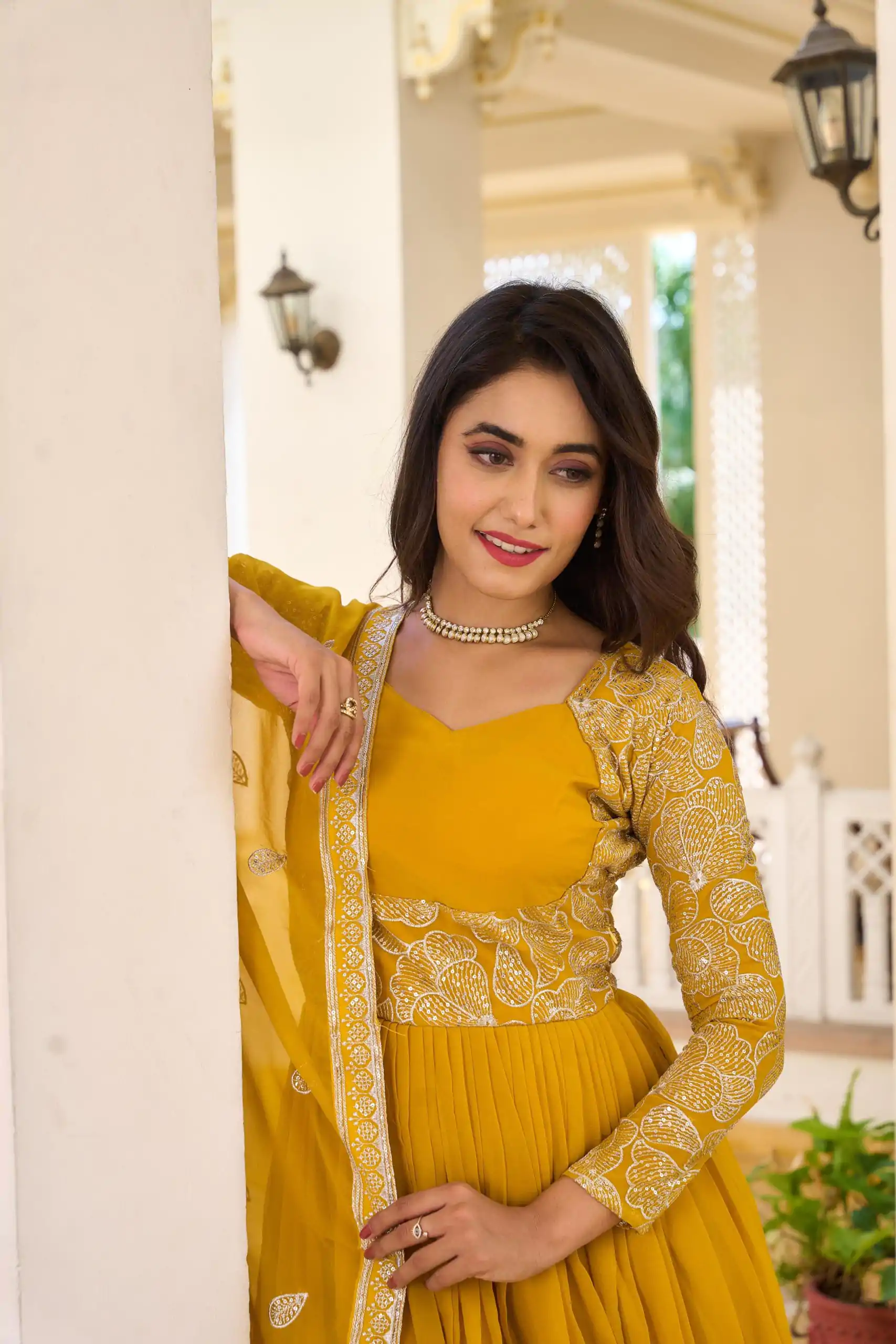 Ram 018 Yellow Color Fox Georgette Embroidery Sequence Gown Casual, Wedding, Party, Festive, Events Etc. Expected Delivery 4-6 Working Days @1999/- | Bollywood Gowns, Creative Gowns, Designer Gowns, Gowns, Party Wear Gowns