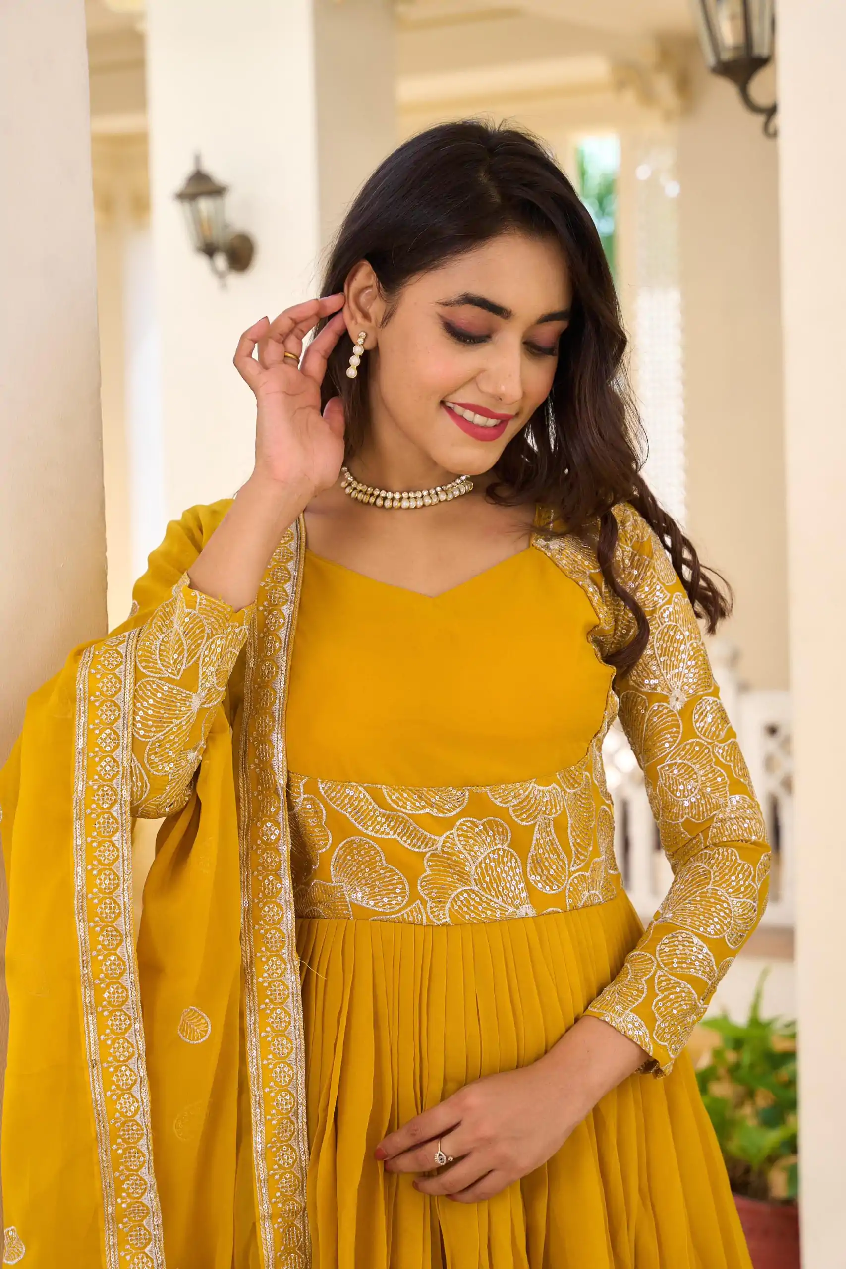 Ram 018 Yellow Color Fox Georgette Embroidery Sequence Gown Casual, Wedding, Party, Festive, Events Etc. Expected Delivery 4-6 Working Days @1999/- | Bollywood Gowns, Creative Gowns, Designer Gowns, Gowns, Party Wear Gowns