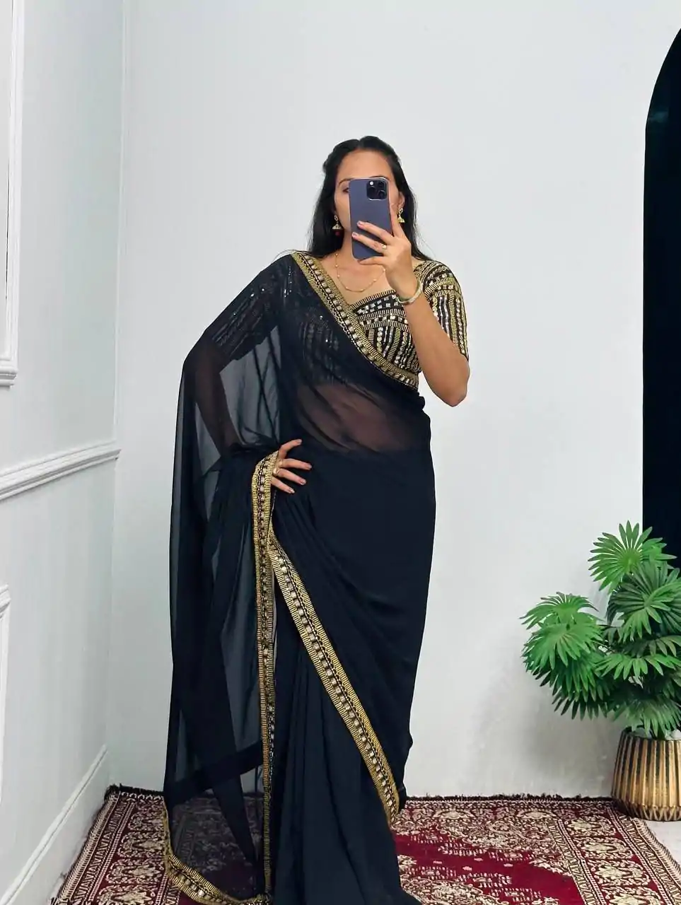 ST 468 Black Color Georgette Embroidery Lace Border Work Saree Casual, Wedding, Party, Festive, Events Etc. Expected Delivery 4-6 Working Days @1699/- | Bollywood Sarees, Creative Sarees, Designer Sarees, Embroidered Sarees, Ethnic Saree, Party Wear Sarees, Sarees