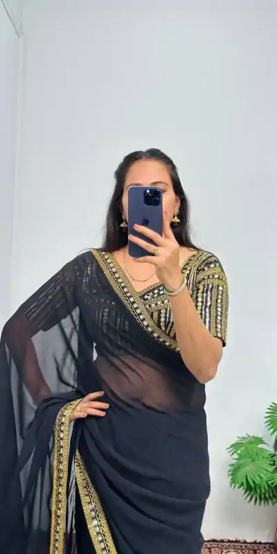 ST 468 Black Color Georgette Embroidery Lace Border Work Saree Casual, Wedding, Party, Festive, Events Etc. Expected Delivery 4-6 Working Days @1699/- | Bollywood Sarees, Creative Sarees, Designer Sarees, Embroidered Sarees, Ethnic Saree, Party Wear Sarees, Sarees