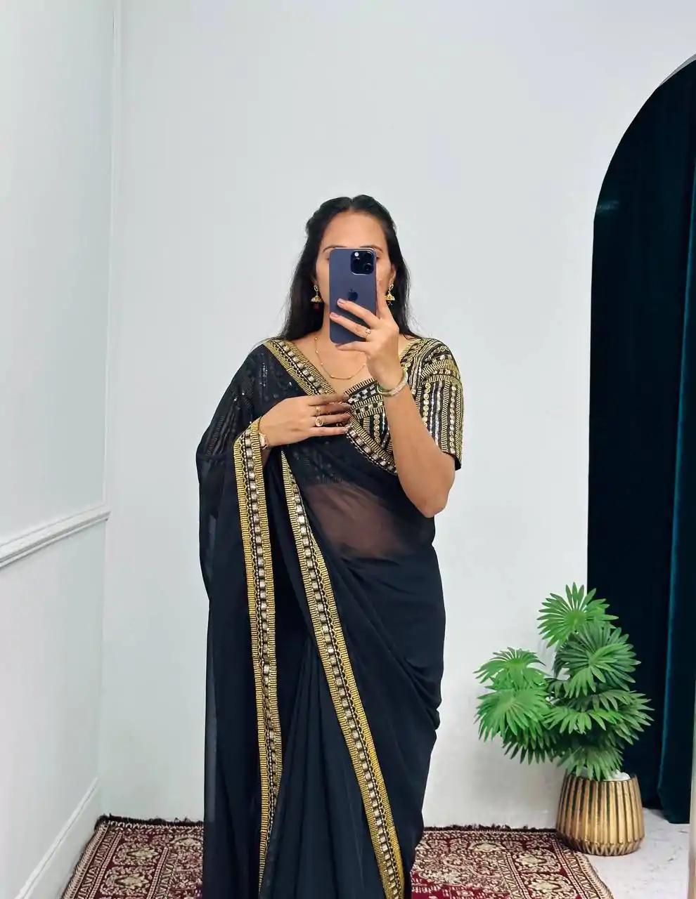 ST 468 Black Color Georgette Embroidery Lace Border Work Saree Casual, Wedding, Party, Festive, Events Etc. Expected Delivery 4-6 Working Days @1699/- | Bollywood Sarees, Creative Sarees, Designer Sarees, Embroidered Sarees, Ethnic Saree, Party Wear Sarees, Sarees