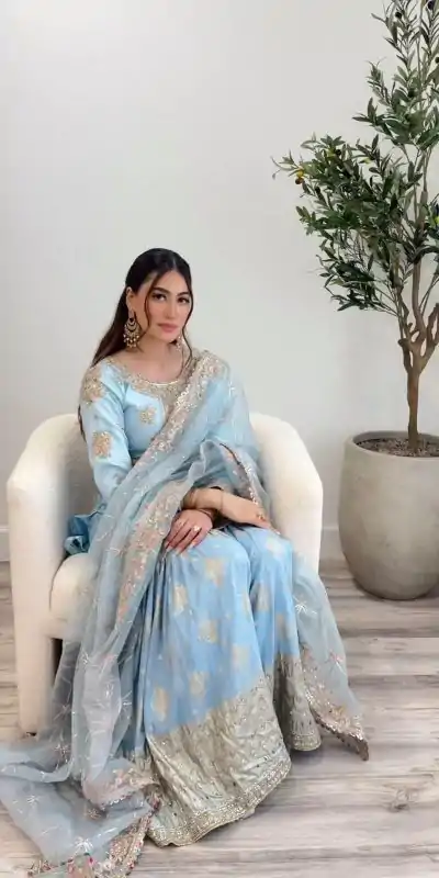 SSR 468 Light Blue Color Georgette Embroidery Sequence Salwar Suit Wedding, Party, Festive, Events Expected Delivery 4-6 Working Days @ 2149/- Only | Casual Suits, Creative suits, Designer Suits, Party Wear Suits, Salwar suit, Straight Suits