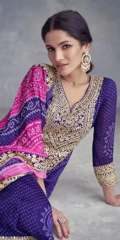 ZF 386 Violet Color Chinnon Digital Printed Sequence Salwar Suit Casual, Wedding, Party, Events Etc. Expected Delivery 4-6 Working Days 2399/- | Jump Suits, Casual Suits, Creative suits, Designer Suits, Palazzo Suits, Party Wear Suits, Patiala Suits, Salwar suit, Straight Suits