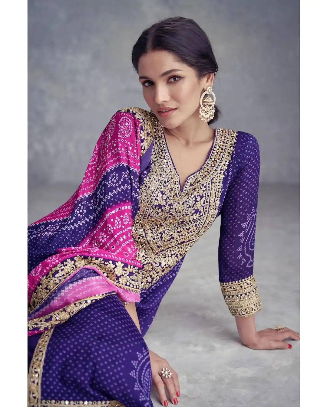 ZF 386 Violet Color Chinnon Digital Printed Sequence Salwar Suit Casual, Wedding, Party, Events Etc. Expected Delivery 4-6 Working Days 2399/- | Jump Suits, Casual Suits, Creative suits, Designer Suits, Palazzo Suits, Party Wear Suits, Patiala Suits, Salwar suit, Straight Suits