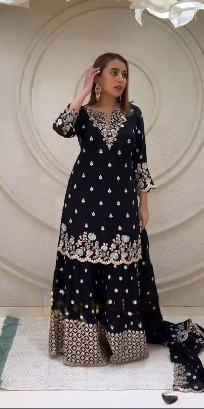 NSR 816 Black Color Pure Chinnon Silk Embroidery Sequence Salwar Suit Wedding, Party, Festive, Events Expected Delivery 4-6 Working Days @ 2399/- | Jump Suits, Casual Suits, Creative suits, Designer Suits, Palazzo Suits, Party Wear Suits, Patiala Suits, Salwar suit, Straight Suits