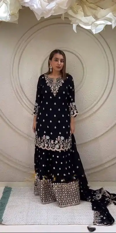NSR 816 Black Color Pure Chinnon Silk Embroidery Sequence Salwar Suit Wedding, Party, Festive, Events Expected Delivery 4-6 Working Days @ 2399/- | Jump Suits, Casual Suits, Creative suits, Designer Suits, Palazzo Suits, Party Wear Suits, Patiala Suits, Salwar suit, Straight Suits