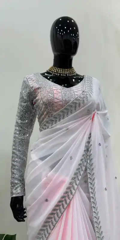 KD 498 Off Light Pink Color Faux Georgette Thread Sequence Work Saree Casual, Party Wear, Wedding, Events Etc. Expected Delivery 4-6 Working Days @1799/- | Bollywood Sarees, Creative Sarees, Designer Sarees, Embroidered Sarees, Ethnic Saree, Modern Digital sarees, Party Wear Sarees, Sarees