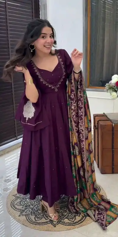 SRK 5181 Purple Color Pure Chinnon Silk Embroidery Sequence Salwar Suit Wedding, Party, Festive, Events Expected Delivery 4-6 Working Days @ 1899/- | Jump Suits, Casual Suits, Creative suits, Designer Suits, Palazzo Suits, Party Wear Suits, Patiala Suits, Salwar suit, Straight Suits