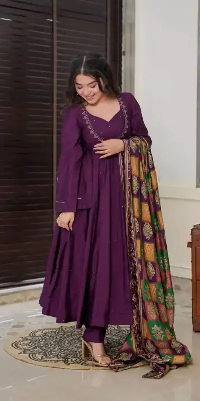 SRK 5181 Purple Color Pure Chinnon Silk Embroidery Sequence Salwar Suit Wedding, Party, Festive, Events Expected Delivery 4-6 Working Days @ 1899/- | Jump Suits, Casual Suits, Creative suits, Designer Suits, Palazzo Suits, Party Wear Suits, Patiala Suits, Salwar suit, Straight Suits