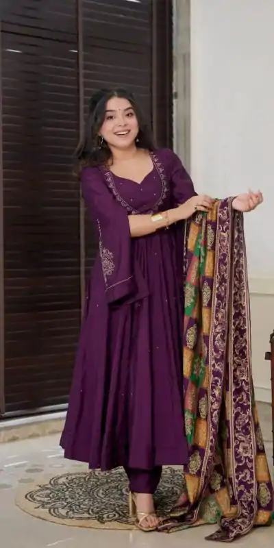 SRK 5181 Purple Color Pure Chinnon Silk Embroidery Sequence Salwar Suit Wedding, Party, Festive, Events Expected Delivery 4-6 Working Days @ 1899/- | Jump Suits, Casual Suits, Creative suits, Designer Suits, Palazzo Suits, Party Wear Suits, Patiala Suits, Salwar suit, Straight Suits