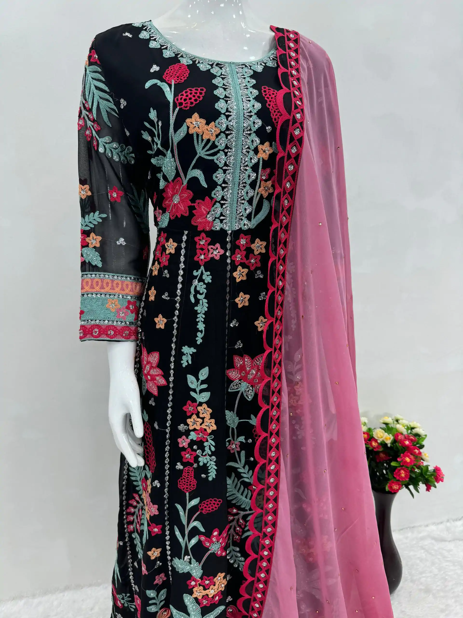 KF 1645 Black Color Georgette Embroidered Sequence Salwar Suit Wedding, Party, Festive, Events Etc.  Expected Delivery 4-6 Working Days @2149/-Only | Casual Suits, Creative suits, Designer Suits, Palazzo Suits, Party Wear Suits, Salwar suit, Straight Suits