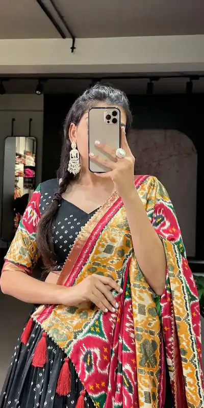 LNB 1684 Black Color Tussar Silk Patola Printed Lehenga Cho Festive Party Wedding, Events etc. Delivery 4-6 Working Days @2549/- | Bollywood Lehenga, Creative Lehenga, Designer Lehenga, Embroidered Lehenga, Lehenga, Party Wear Lehenga