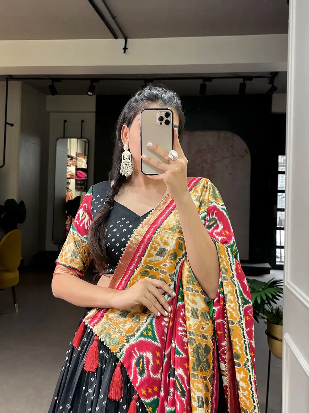 LNB 1684 Black Color Tussar Silk Patola Printed Lehenga Cho Festive Party Wedding, Events etc. Delivery 4-6 Working Days @2549/- | Bollywood Lehenga, Creative Lehenga, Designer Lehenga, Embroidered Lehenga, Lehenga, Party Wear Lehenga