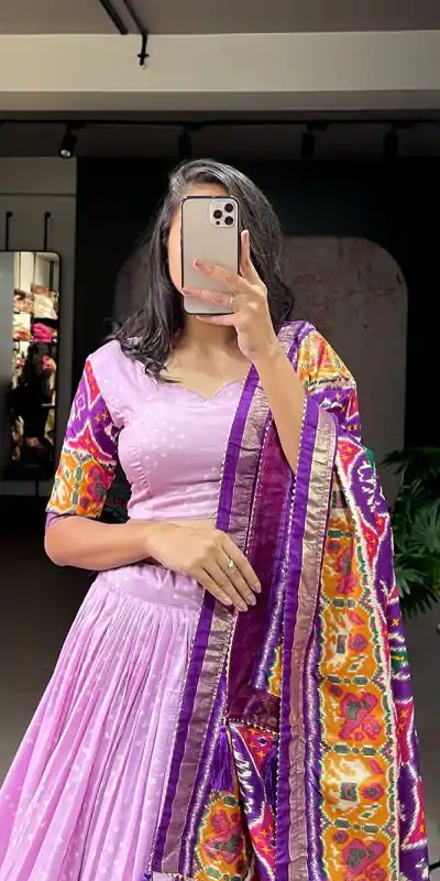 LNB 1684 Lavender Color Tussar Silk Patola Printed Lehenga Cho Festive Party Wedding, Events etc. Delivery 4-6 Working Days @2549/- | Bollywood Lehenga, Creative Lehenga, Designer Lehenga, Embroidered Lehenga, Lehenga, Party Wear Lehenga