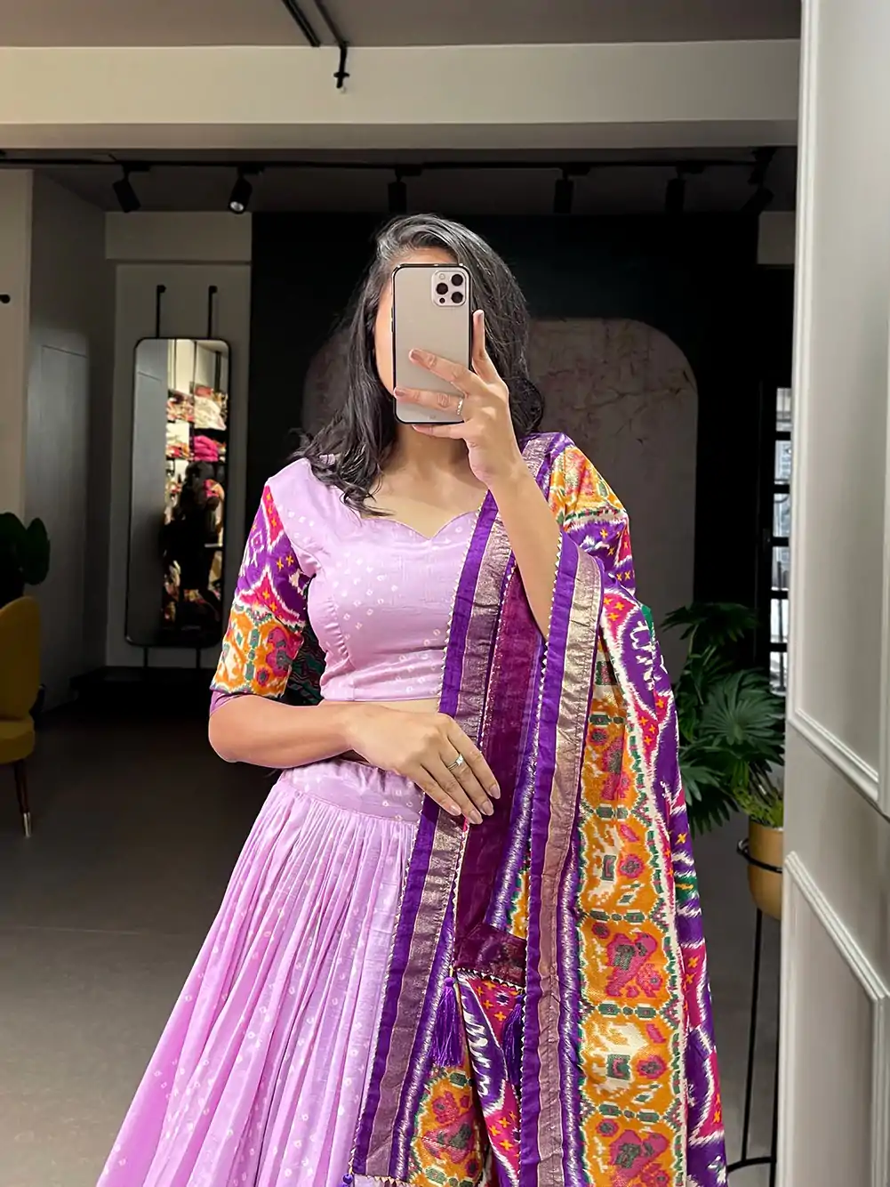 LNB 1684 Lavender Color Tussar Silk Patola Printed Lehenga Cho Festive Party Wedding, Events etc. Delivery 4-6 Working Days @2549/- | Bollywood Lehenga, Creative Lehenga, Designer Lehenga, Embroidered Lehenga, Lehenga, Party Wear Lehenga