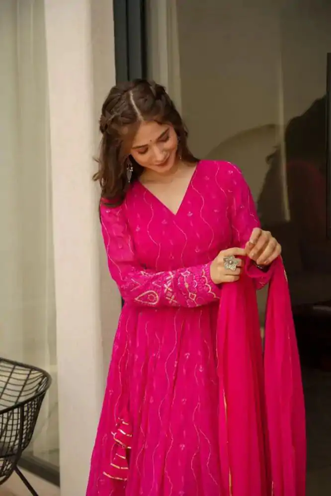 KD 1479 Pink Color Faux Georgette Sequence Thread Anarkali Suit Casual, Party, Wedding, Festive, Events Etc.  Expected Delivery  4-6 Working Days @2299/- Only | Anarkali Suits, Bollywood Anarkali, Creative-Anarkali, Designer Anarkali, Embroidered Anarkali, Party Wear Anarkali