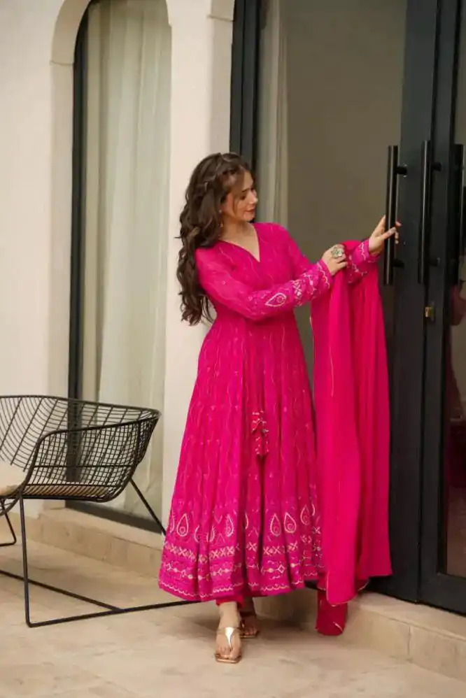 KD 1479 Pink Color Faux Georgette Sequence Thread Anarkali Suit Casual, Party, Wedding, Festive, Events Etc.  Expected Delivery  4-6 Working Days @2299/- Only | Anarkali Suits, Bollywood Anarkali, Creative-Anarkali, Designer Anarkali, Embroidered Anarkali, Party Wear Anarkali