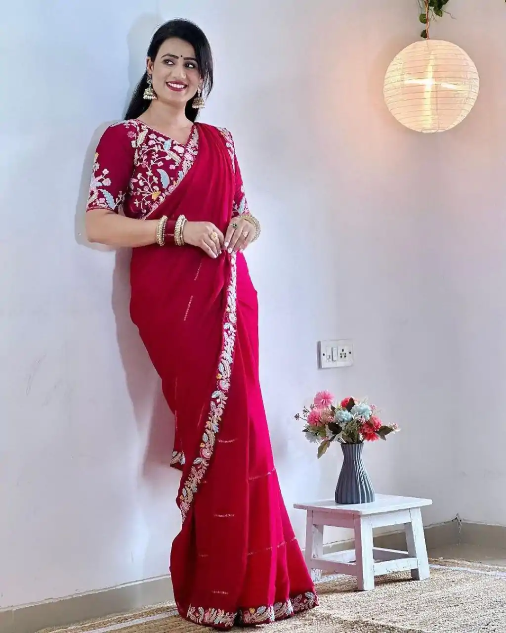 BT 3107 Red Color Rangoli Silk Beautiful Embroidery Saree Casual, Party Wear, Traditional Wear, Wedding Wear, Events Etc.@2099/- | Bollywood Sarees, Creative Sarees, Designer Sarees, Ethnic Saree, Party Wear Sarees, Sarees