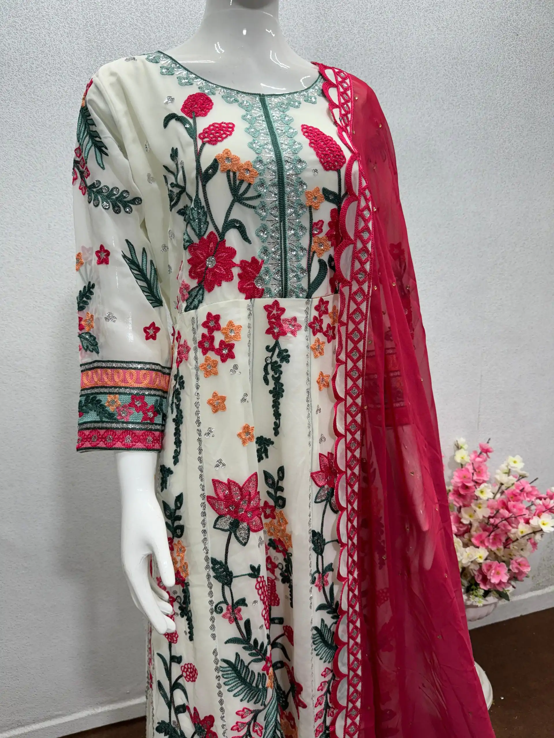 KF 1645 White Color Georgette Embroidered Sequence Salwar Suit Wedding, Party, Festive, Events Etc.  Expected Delivery 4-6 Working Days @2149/-Only | Casual Suits, Creative suits, Designer Suits, Palazzo Suits, Party Wear Suits, Salwar suit, Straight Suits