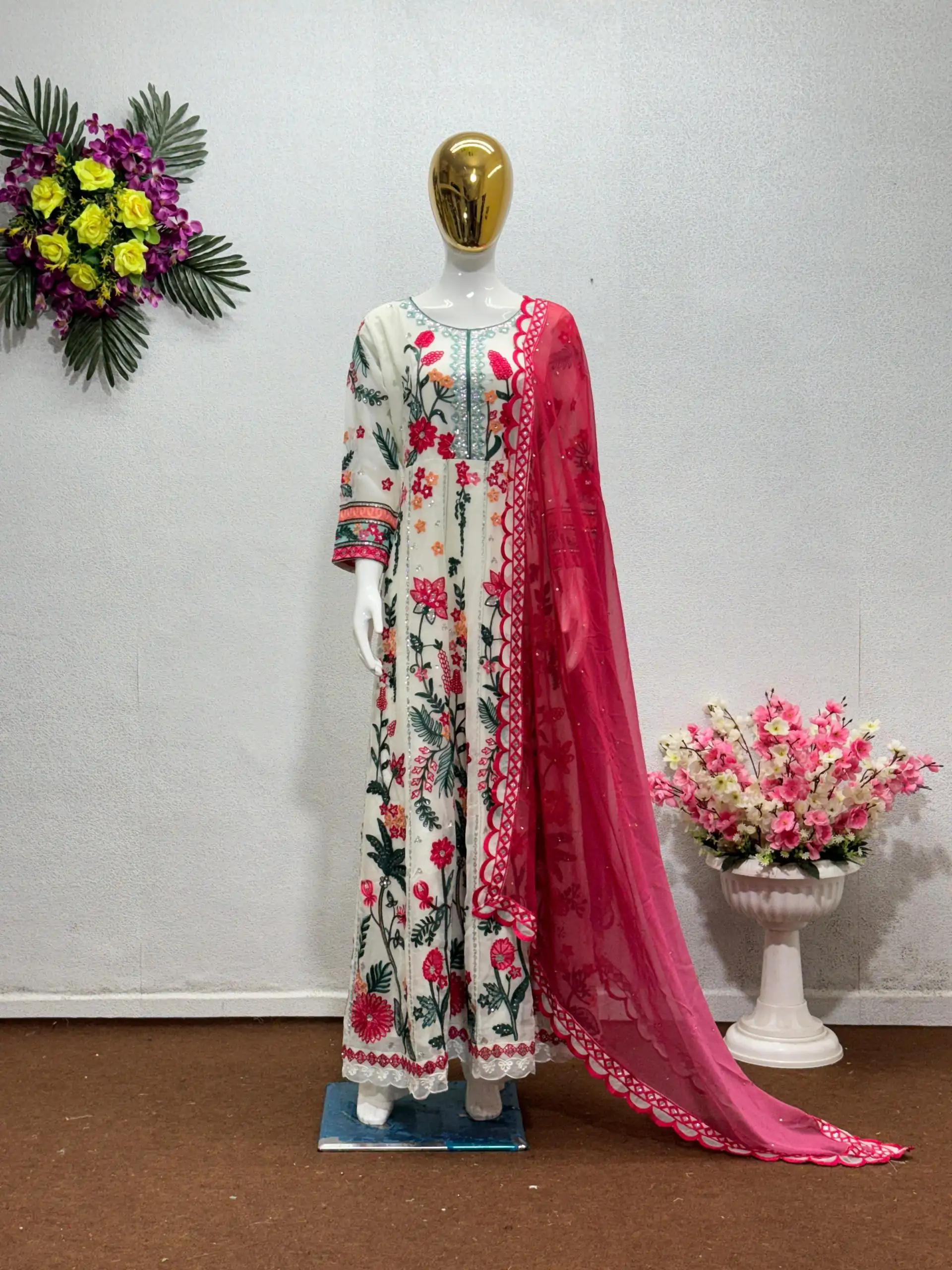KF 1645 White Color Georgette Embroidered Sequence Salwar Suit Wedding, Party, Festive, Events Etc.  Expected Delivery 4-6 Working Days @2149/-Only | Casual Suits, Creative suits, Designer Suits, Palazzo Suits, Party Wear Suits, Salwar suit, Straight Suits