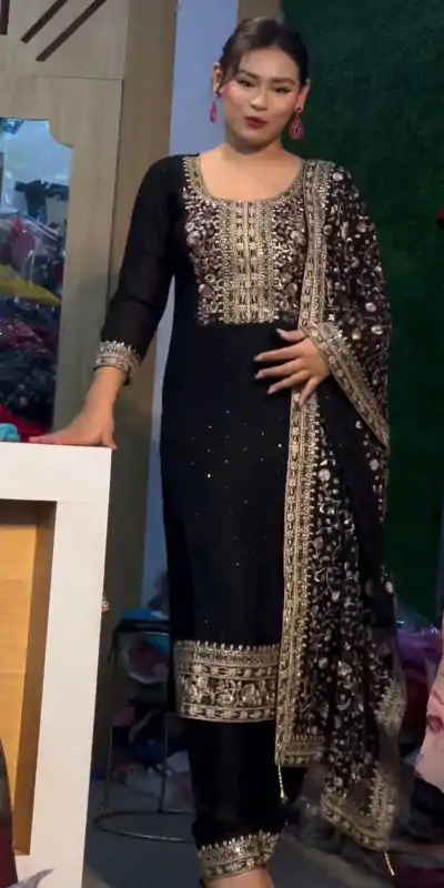 SRK 5178 Black Color Chinnon Silk Embroidery Sequence Salwar Suit Wedding, Party, Festive, Events Expected Delivery 4-6 Working Days @ 2099/- | Jump Suits, Casual Suits, Creative suits, Designer Suits, Palazzo Suits, Party Wear Suits, Patiala Suits, Salwar suit, Straight Suits