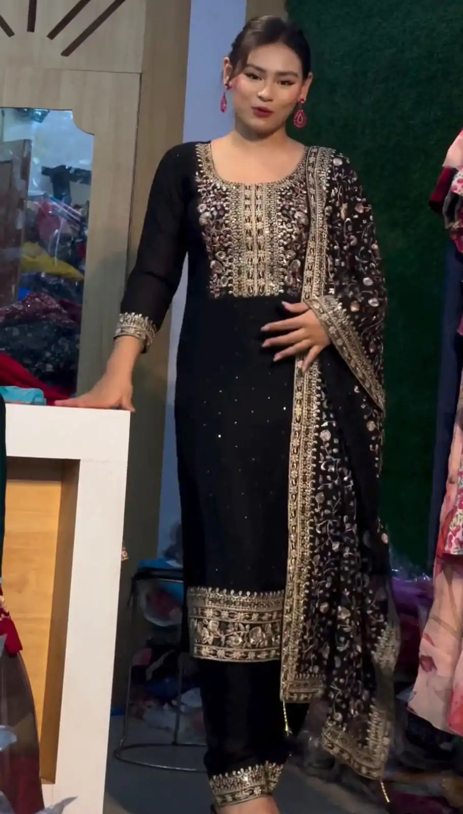 SRK 5178 Black Color Chinnon Silk Embroidery Sequence Salwar Suit Wedding, Party, Festive, Events Expected Delivery 4-6 Working Days @ 2099/- | Jump Suits, Casual Suits, Creative suits, Designer Suits, Palazzo Suits, Party Wear Suits, Patiala Suits, Salwar suit, Straight Suits