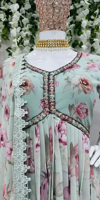 KD 1342 Light Blue Color Georgette Digital Printed Salwar Suit Casual, Party, Festive, Events Wedding Etc. Expected Delivery 4-6 Working Days @2049/- | Casual Suits, Creative suits, Designer Suits, Palazzo Suits, Party Wear Suits, Salwar suit, Straight Suits