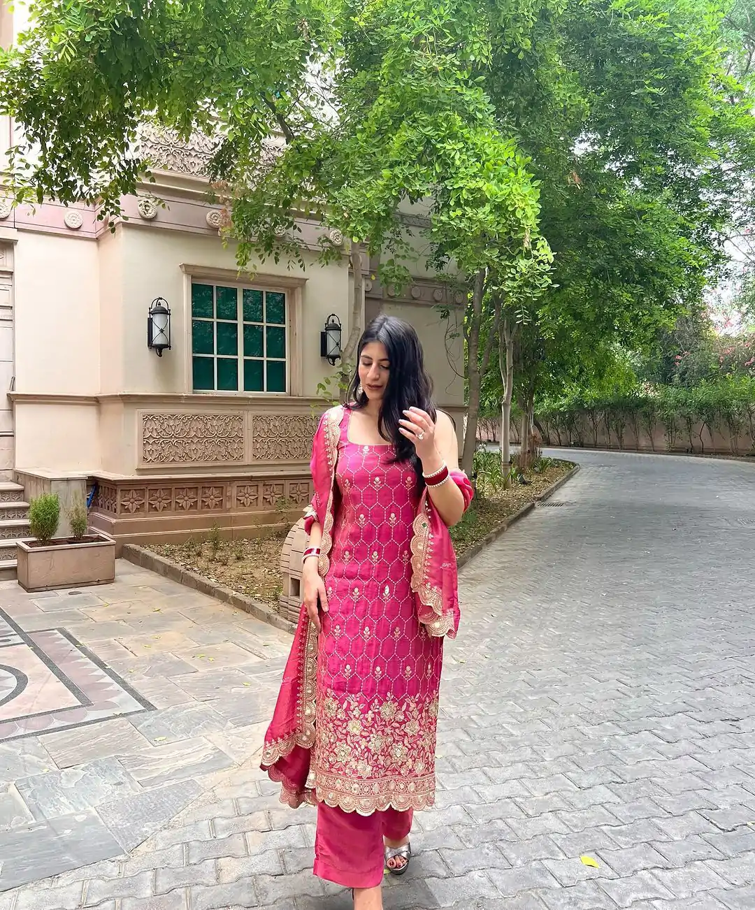 SR 1630 Pink Color Chinnon Silk Embroidery Work Sharara Suit Wedding, Party, Festive, Events Etc. Expected Delivery 4-6 Working Days @1949 | Casual Suits, Creative suits, Designer Suits, Palazzo Suits, Party Wear Suits, Salwar suit, Straight Suits